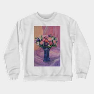 A small bouquet of asters in a blue vase Crewneck Sweatshirt